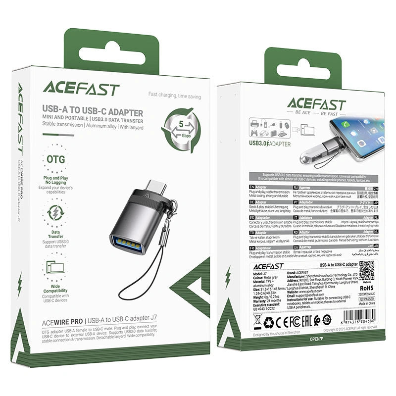 Adapter USB Acefast J7 USB-A - USB-C - szary – zdjęcie 6