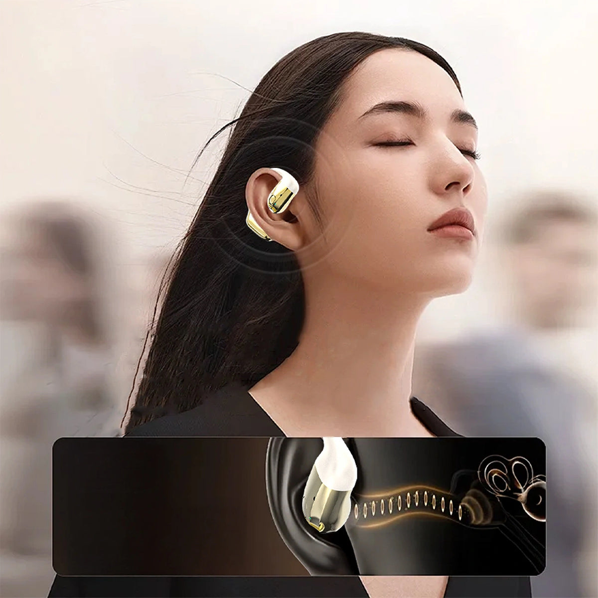 Słuchawka zauszna Dudao U4Pro Bluetooth do obu uszu - beżowo-złota – zdjęcie 4