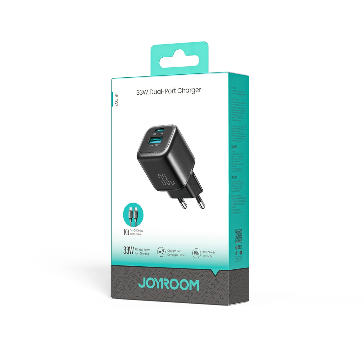 Ładowarka sieciowa Joyroom JR-TG7 33W USB-A + USB-C z do USB-C 1m - czarna – zdjęcie 8