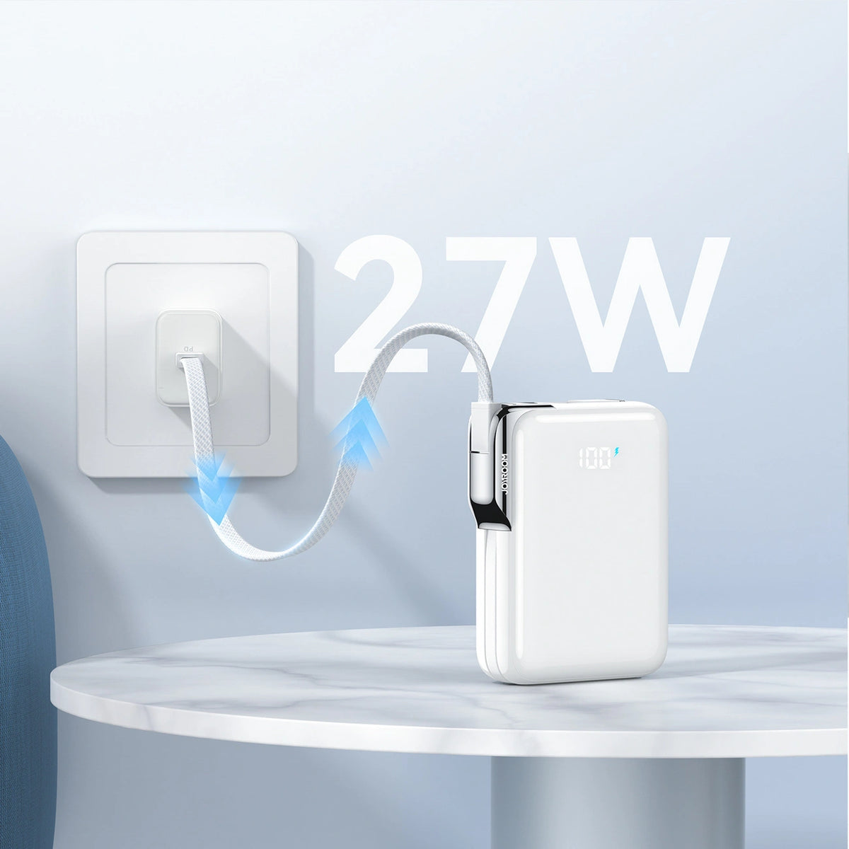 Powerbank Joyroom JR-PBF27 Pro 10000mAh 30W z wbudowanym kablem - biały – zdjęcie 7