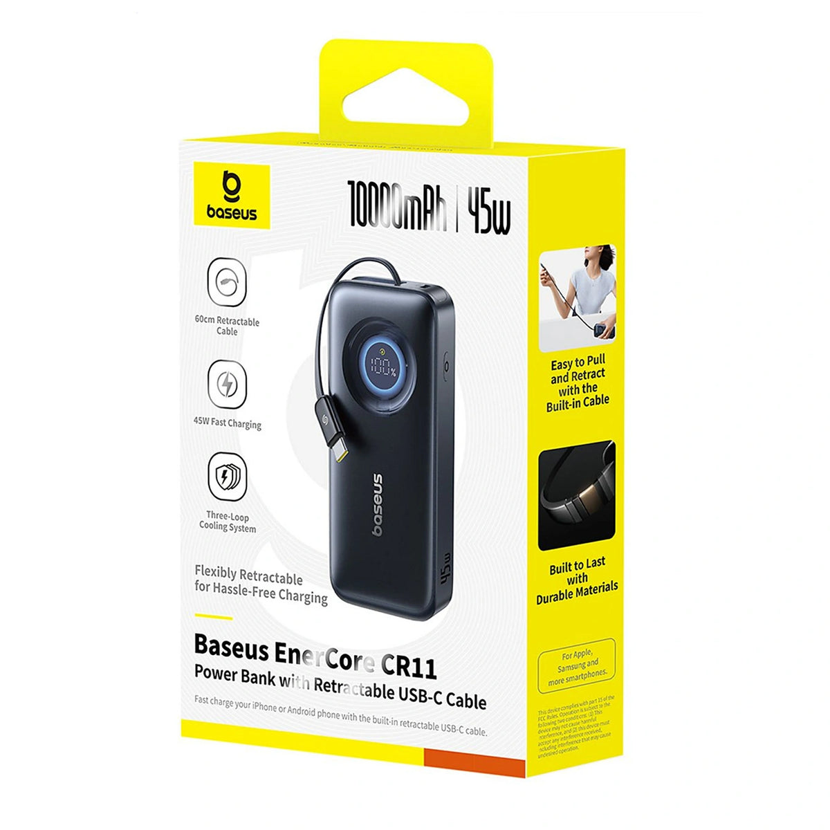 Powerbank Baseus EnerCore CR11 10000mAh 45W ze zwijanym kablem - czarny – zdjęcie 5