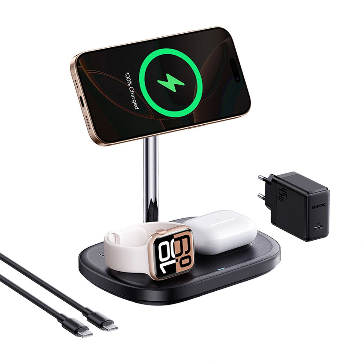 Ładowarka indukcyjna Baseus EnerFill FS41 3w1 z do USB-C - czarna – zdjęcie 2