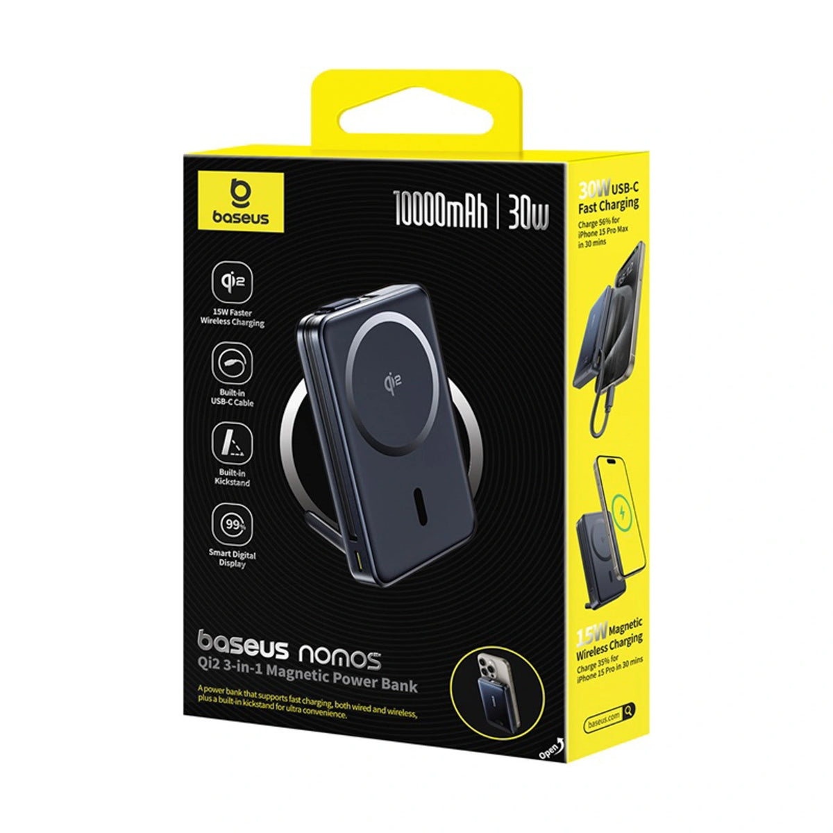 Powerbank Baseus Nomos 10000mAh 30W Qi2 z podstawką kompatybilny - czarny – zdjęcie 7
