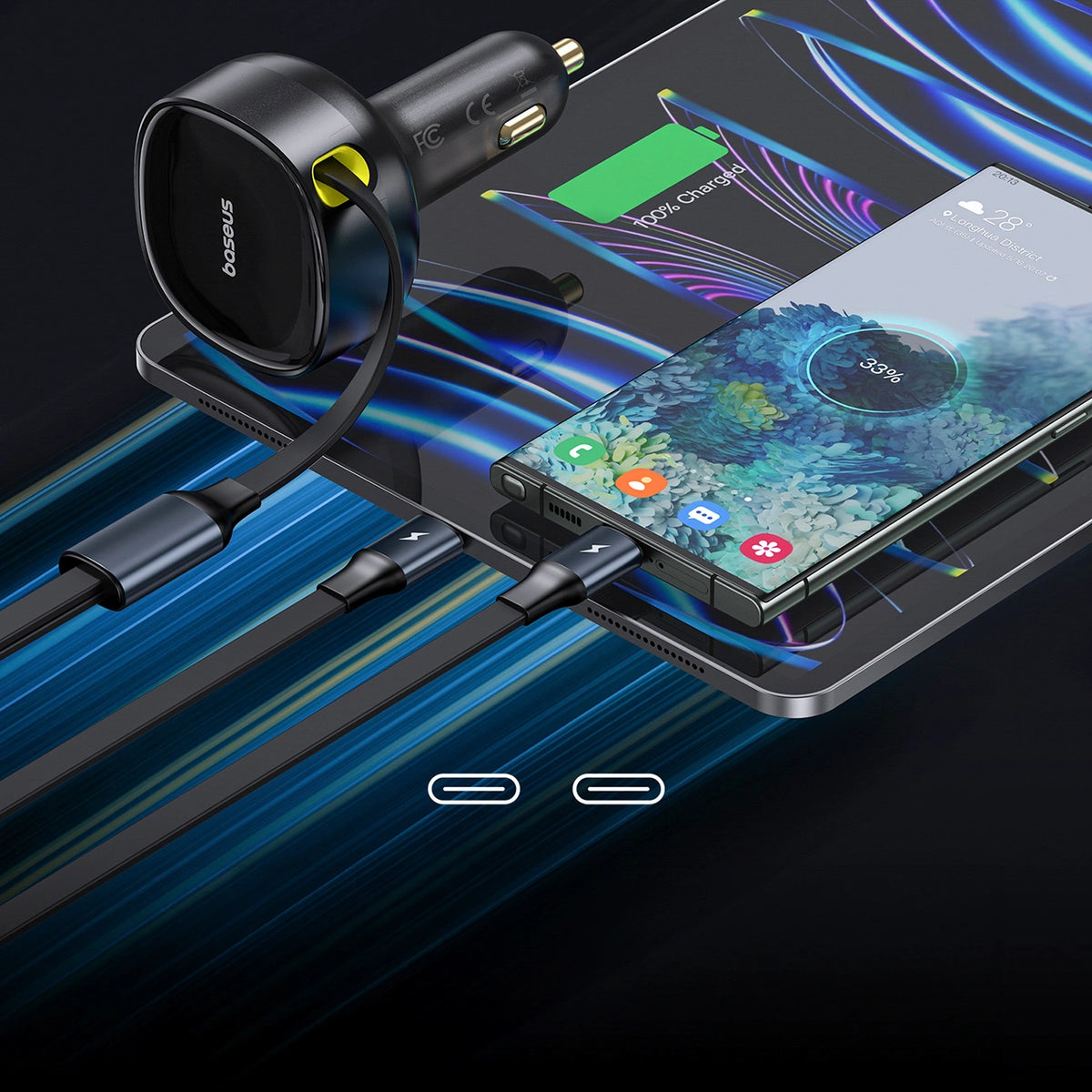 Ładowarka samochodowa Baseus Enjoyment 33W 2w1 2x USB-C - czarna – zdjęcie 5