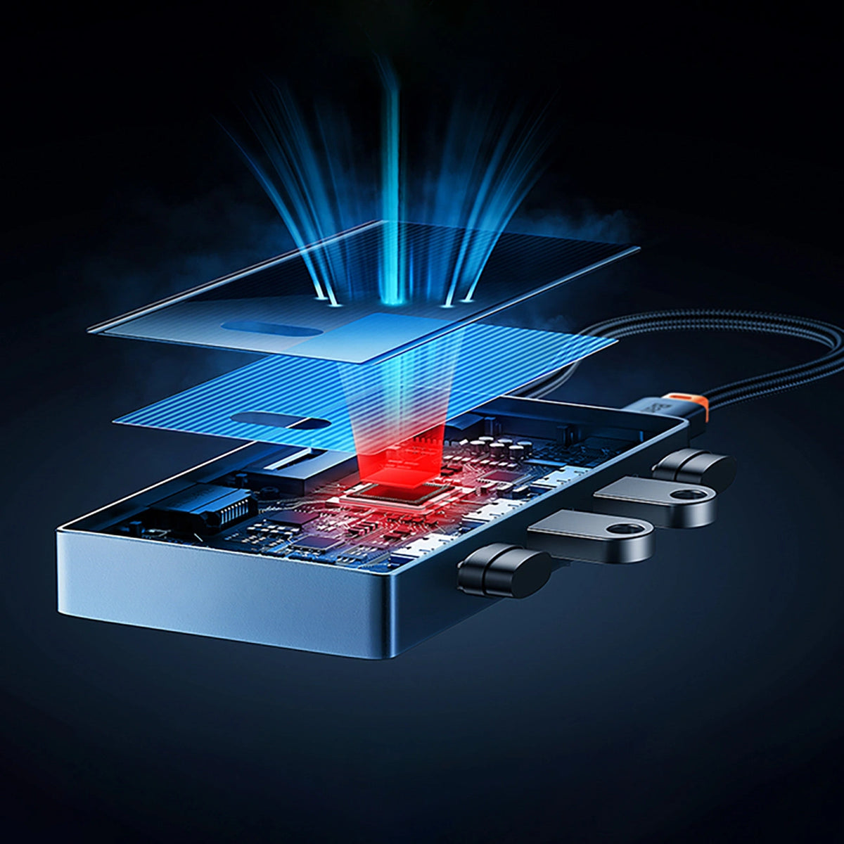 Hub USB-C Baseus PioneerJoy 4xUSB-A 3.0 - szary – zdjęcie 14