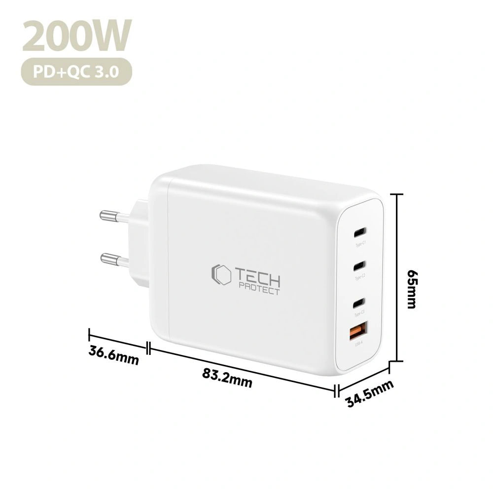Ładowarka sieciowa Tech-Protect NC200W-GaN 4-Porty 200W - biała – zdjęcie 5