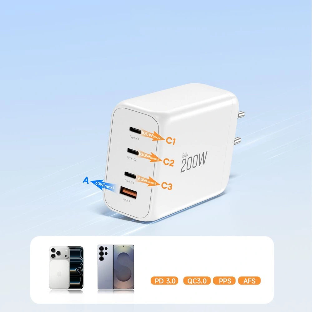 Ładowarka sieciowa Tech-Protect NC200W-GaN 4-Porty 200W - biała – zdjęcie 6
