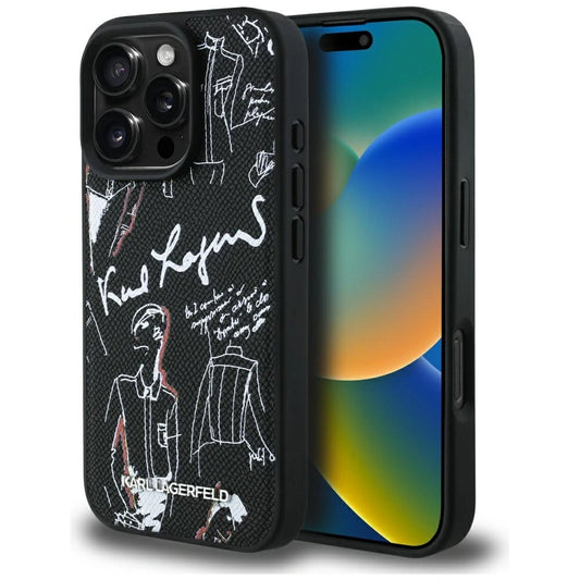 Etui Karl Lagerfeld Grained Pattern & Logo na iPhone 16 Pro Max - czarne