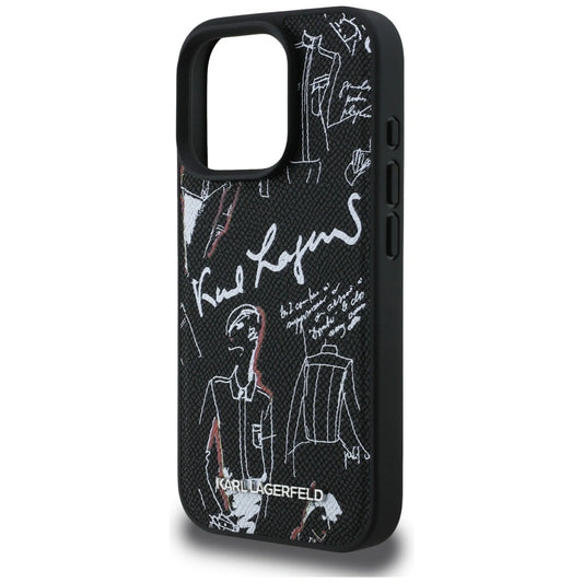 Etui Karl Lagerfeld Grained Pattern & Logo na iPhone 16 Pro Max - czarne