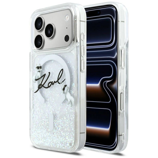 Etui Karl Lagerfeld Liquid Glitter Karl na iPhone 17 Pro - przezroczyste