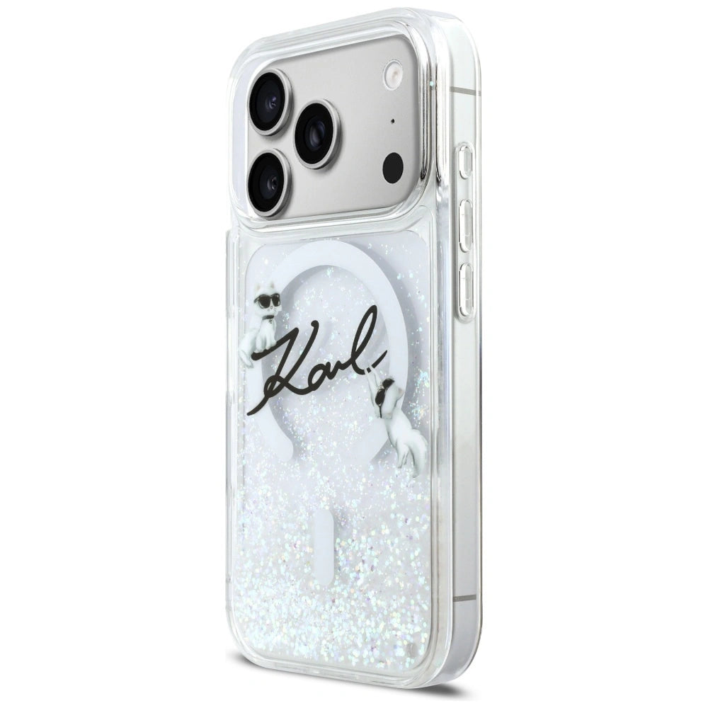 Etui Karl Lagerfeld Liquid Glitter Karl na iPhone 17 Pro - przezroczyste