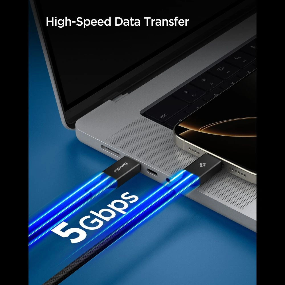 Kabel Spigen Essential EB10015CC USB-C / USB-C 100W 150cm - czarny – zdjęcie 6