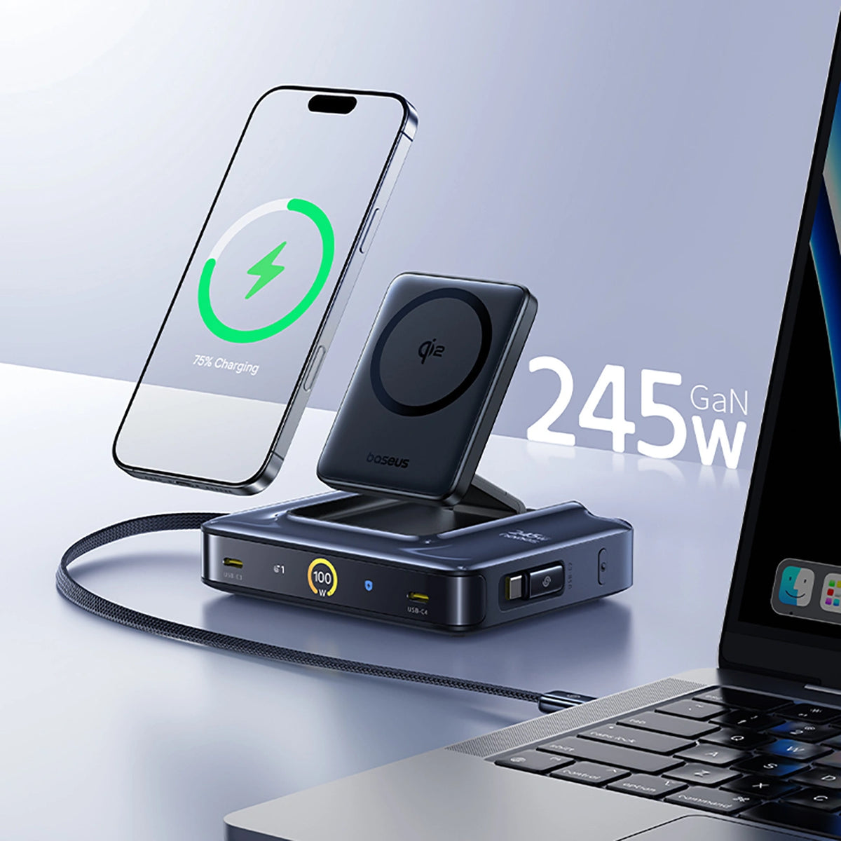 Stacja ładująca Baseus Nomos NH21 6w1 245W bezprzewodowa z dwoma - czarna – zdjęcie 7