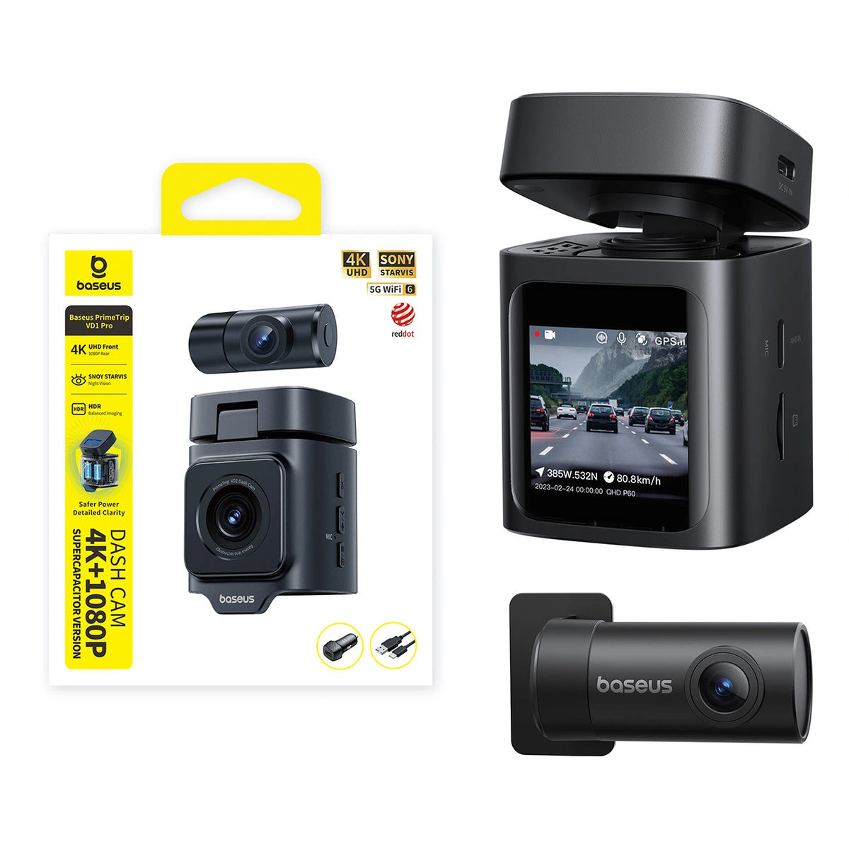 Wideorejestrator Baseus PrimeTrip VD1 Pro kamera samochodowa 4K z - czarny – zdjęcie 9