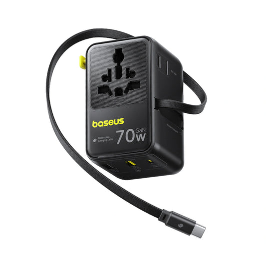Adapter podróżny Baseus EnerCore CG11 70W 6w1 ze zwijanym kablem - czarny