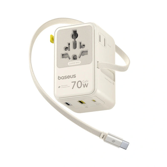 Adapter podróżny Baseus EnerCore CG11 70W 6w1 ze zwijanym kablem - biały