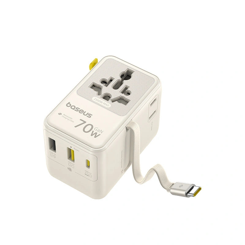 Adapter podróżny Baseus EnerCore CG11 70W 6w1 ze zwijanym kablem - biały