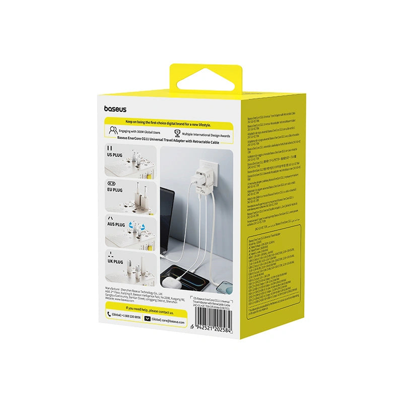 Adapter podróżny Baseus EnerCore CG11 70W 6w1 ze zwijanym kablem - biały