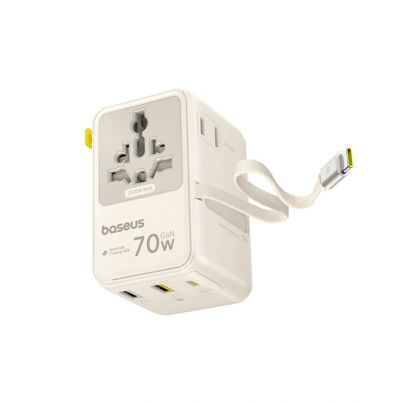 Adapter podróżny Baseus EnerCore CG11 70W 6w1 ze zwijanym kablem - biały