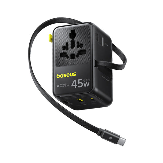 Adapter podróżny Baseus PicoGo AG11 45W 6w1 ze zwijanym kablem - czarny