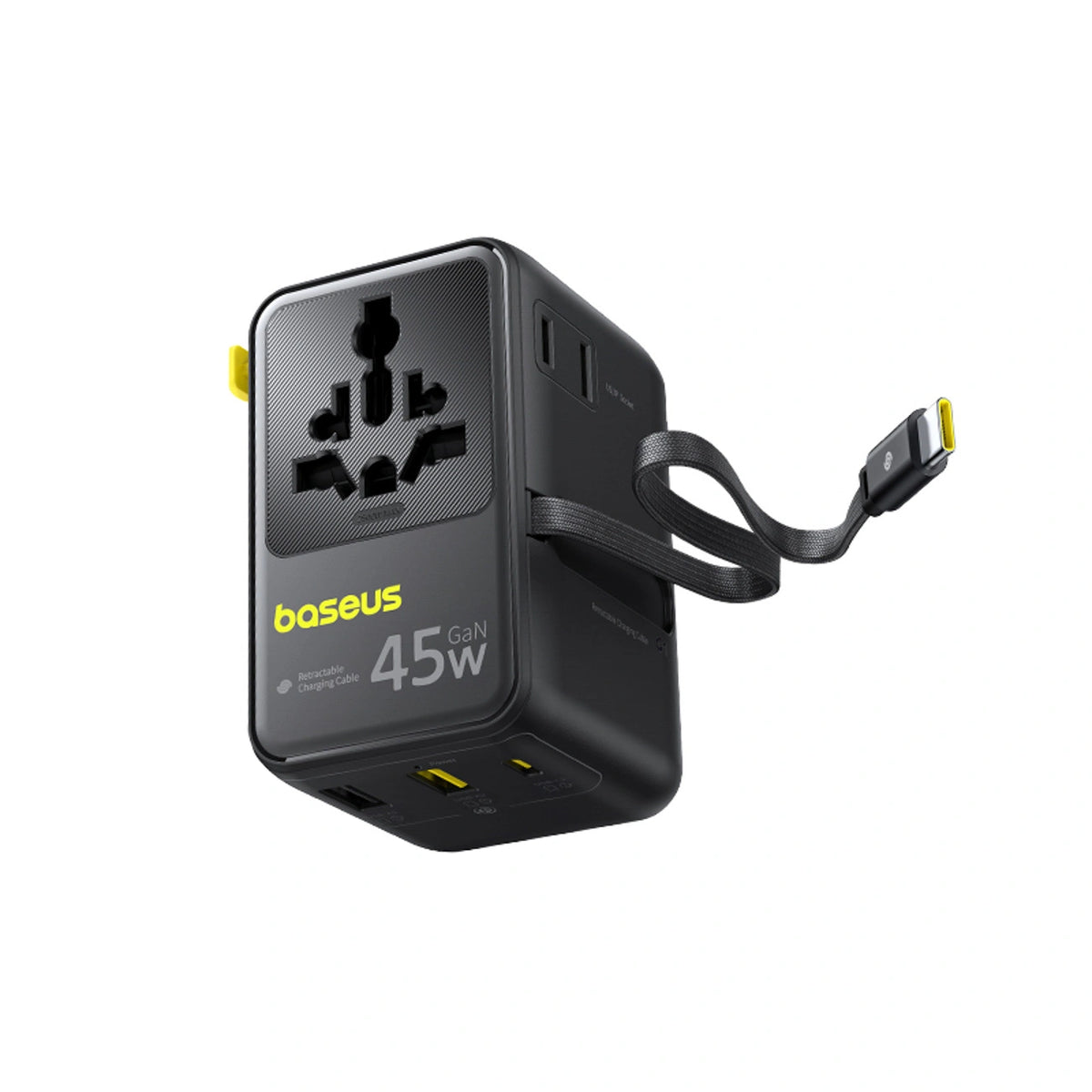 Adapter podróżny Baseus PicoGo AG11 45W 6w1 ze zwijanym kablem - czarny – zdjęcie 2