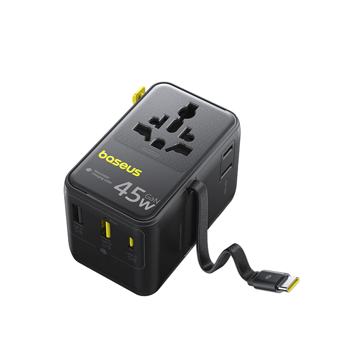Adapter podróżny Baseus PicoGo AG11 45W 6w1 ze zwijanym kablem - czarny – zdjęcie 3