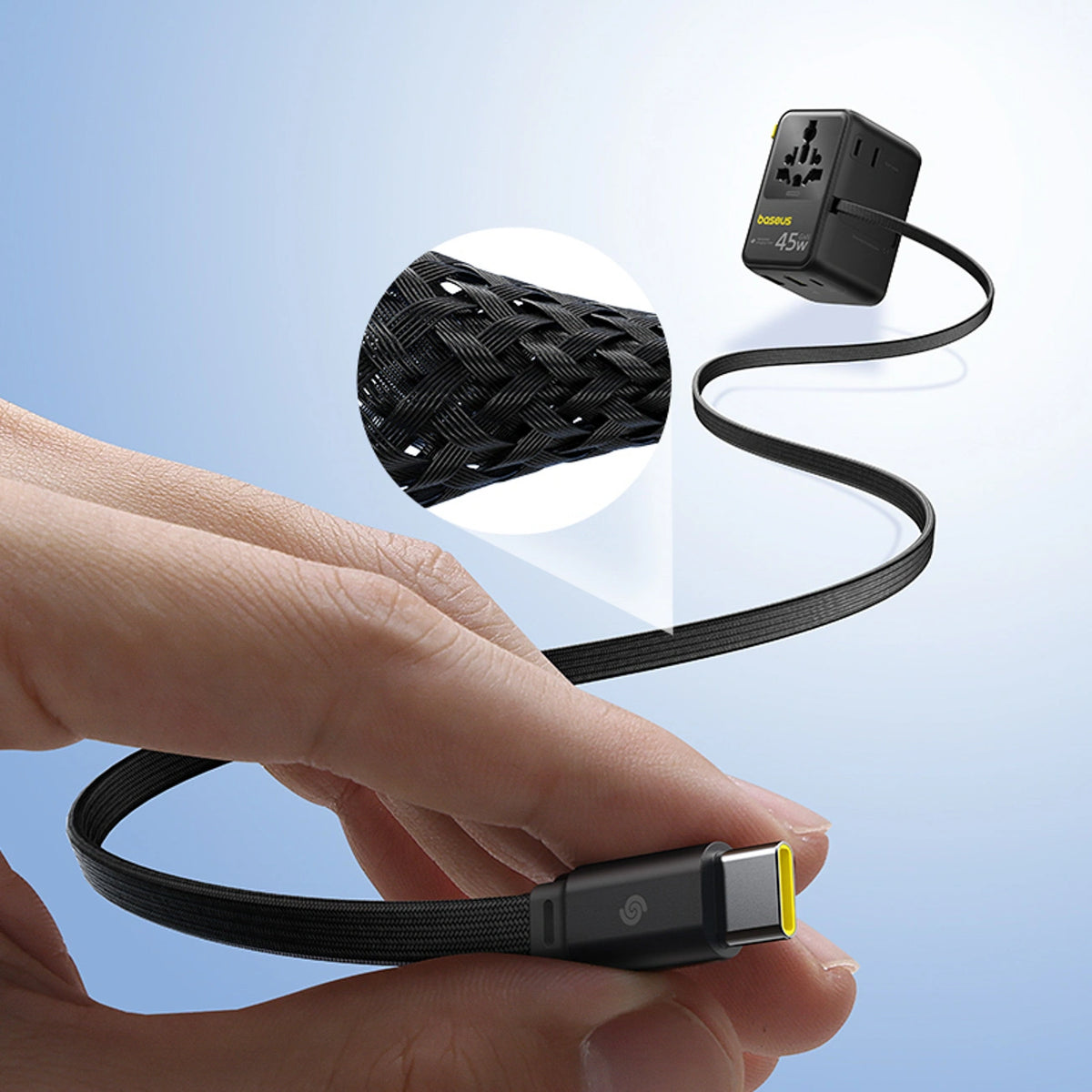 Adapter podróżny Baseus PicoGo AG11 45W 6w1 ze zwijanym kablem - czarny – zdjęcie 7