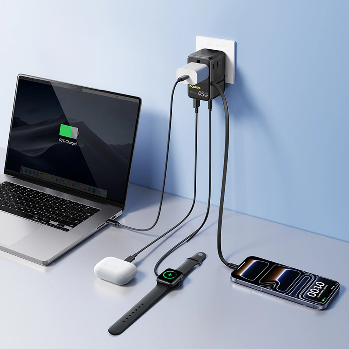 Adapter podróżny Baseus PicoGo AG11 45W 6w1 ze zwijanym kablem - czarny – zdjęcie 8