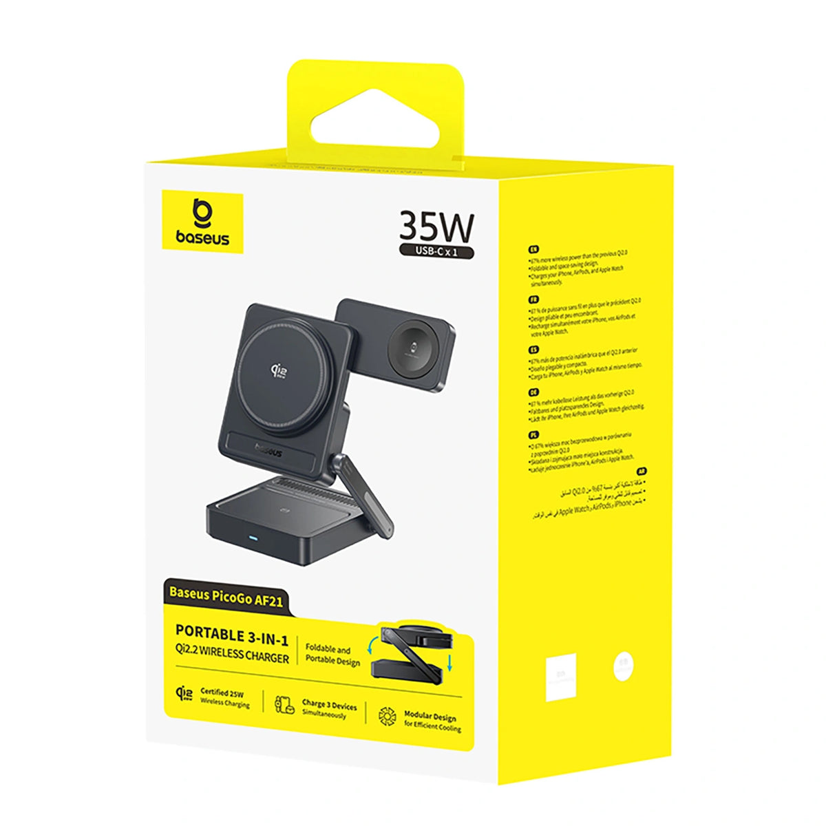 Ładowarka bezprzewodowa Baseus PicoGo AF21 3w1 Qi2.2 35W z - czarna – zdjęcie 6