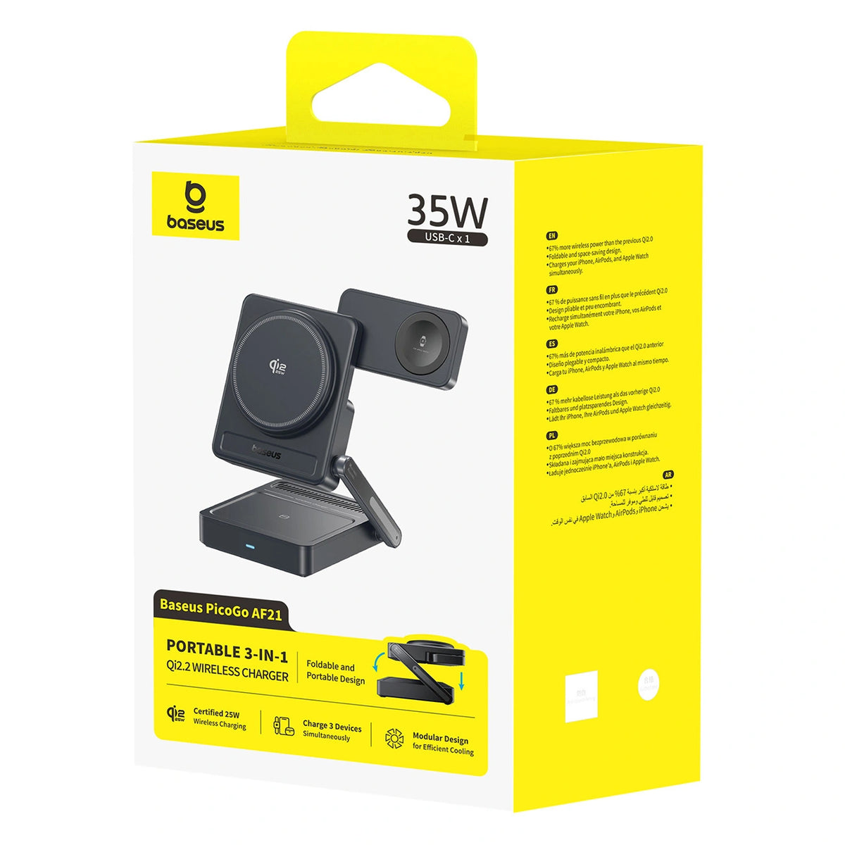 Ładowarka bezprzewodowa Baseus PicoGo AF21 3w1 Qi2.2 35W z kablem - czarna – zdjęcie 4