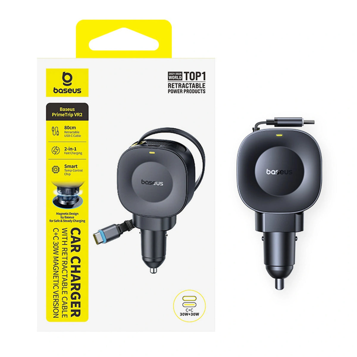Ładowarka samochodowa Baseus PrimeTrip VR2 30W + 30W ze zwijanym - czarna – zdjęcie 4