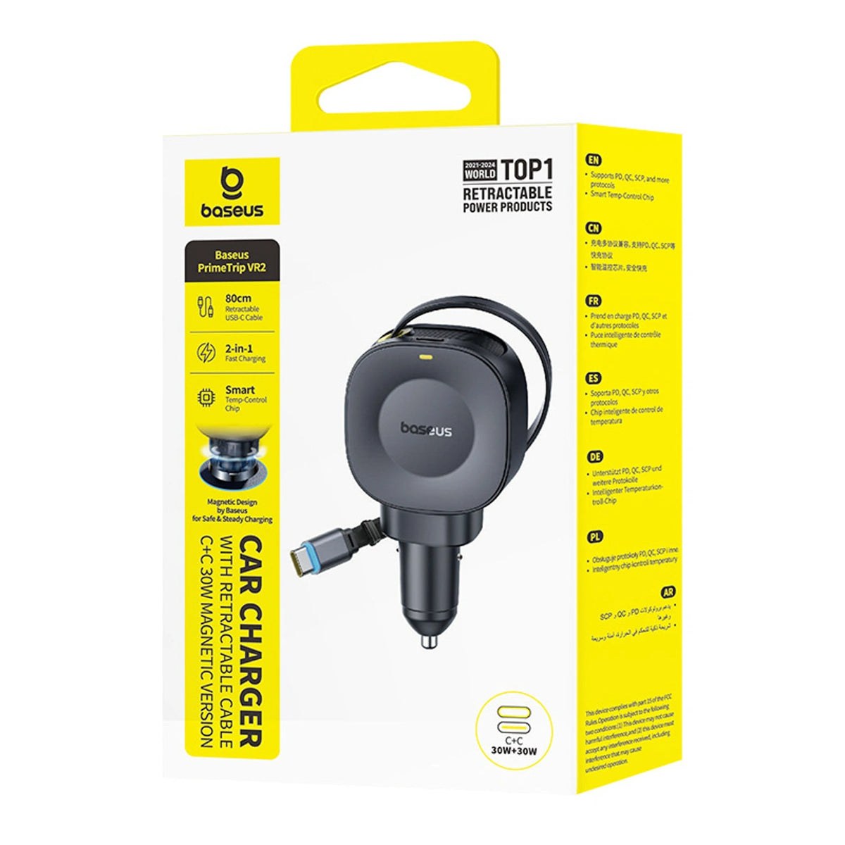 Ładowarka samochodowa Baseus PrimeTrip VR2 30W + 30W ze zwijanym - czarna – zdjęcie 5
