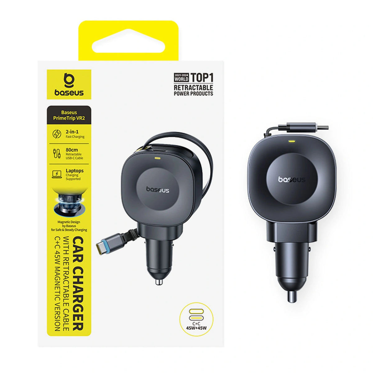 Ładowarka samochodowa Baseus PrimeTrip VR2 45W + 45W ze zwijanym - czarna