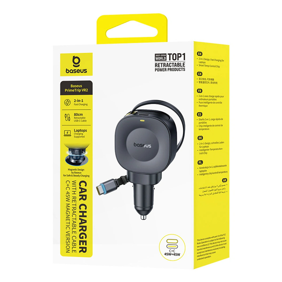 Ładowarka samochodowa Baseus PrimeTrip VR2 45W + 45W ze zwijanym - czarna