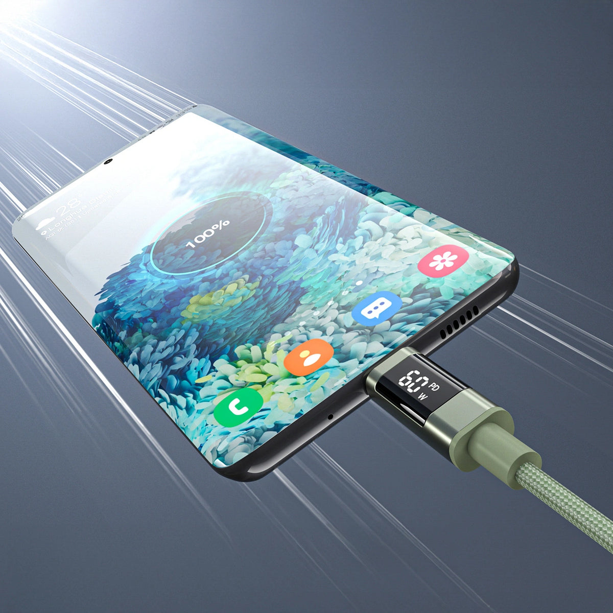 Kabel Choetech XCC-1068 PD 60 W USB-C - USB-C z wyświetlaczem - zielony – zdjęcie 4