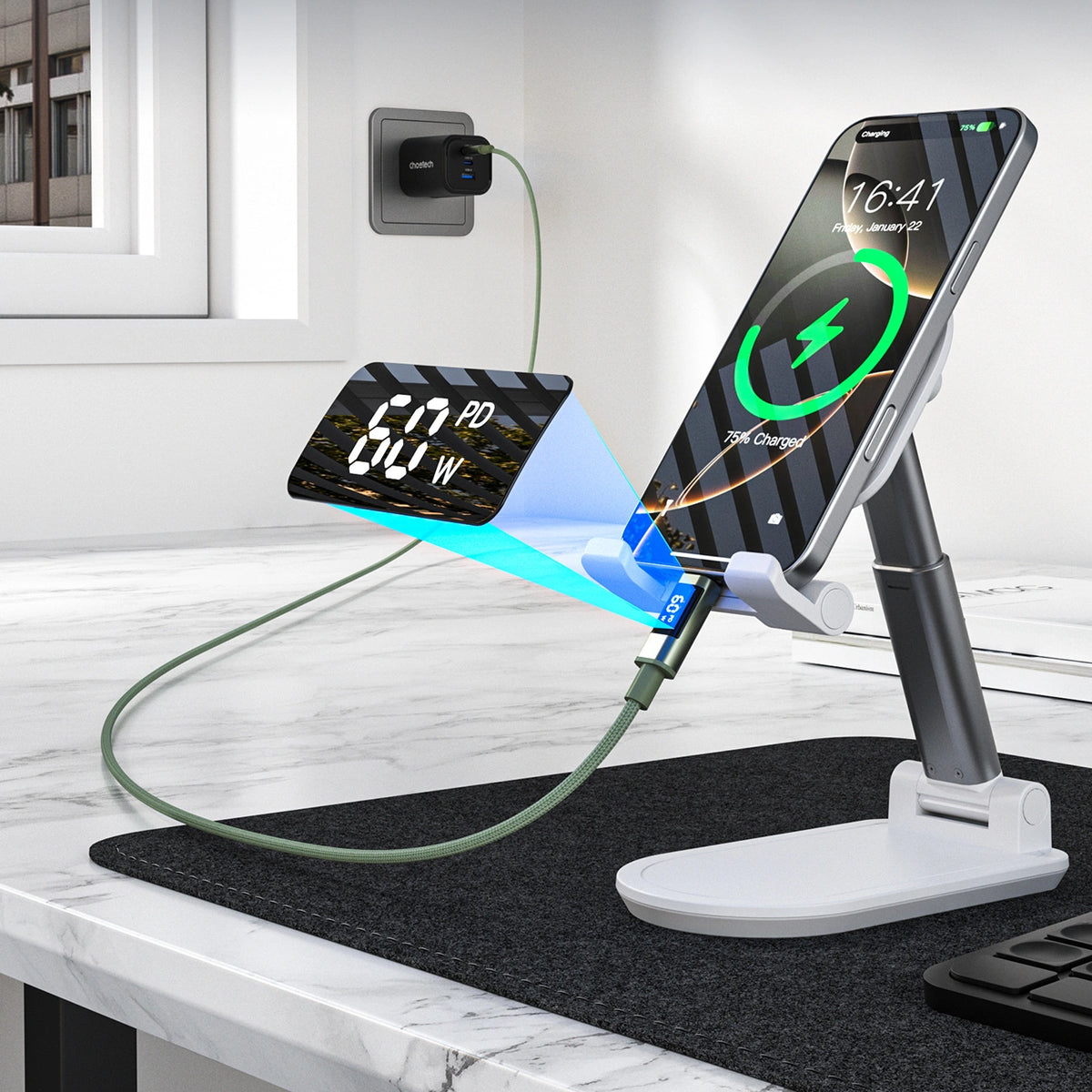 Kabel Choetech XCC-1068 PD 60 W USB-C - USB-C z wyświetlaczem - zielony – zdjęcie 5