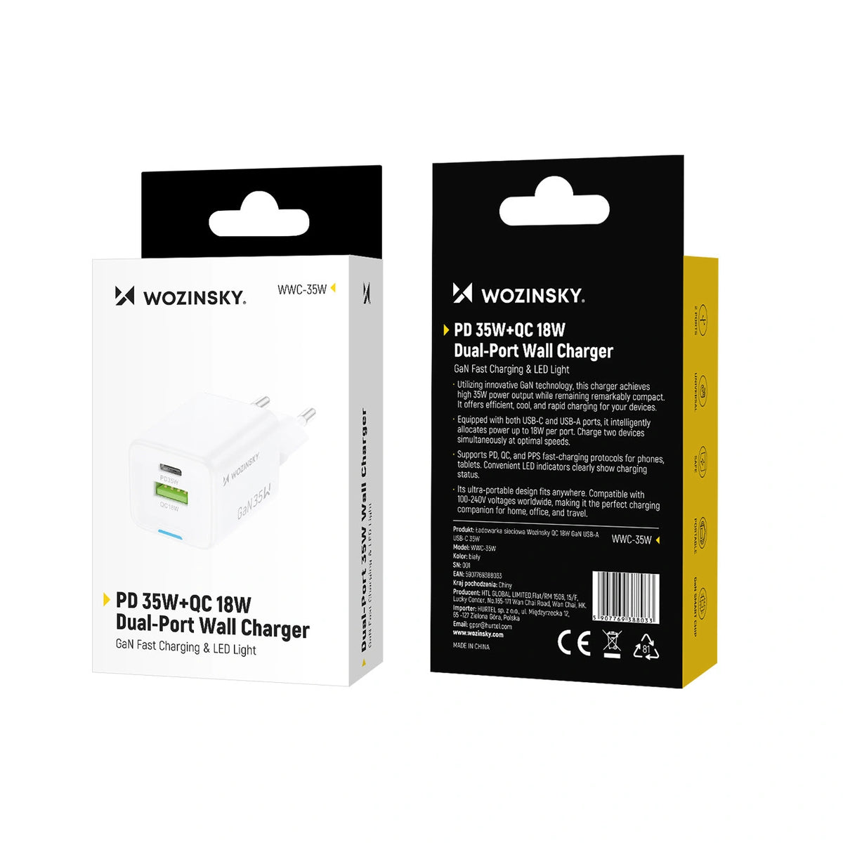 Ładowarka sieciowa Wozinsky WWC-35W GaN USB-A + USB-C - biała – zdjęcie 4
