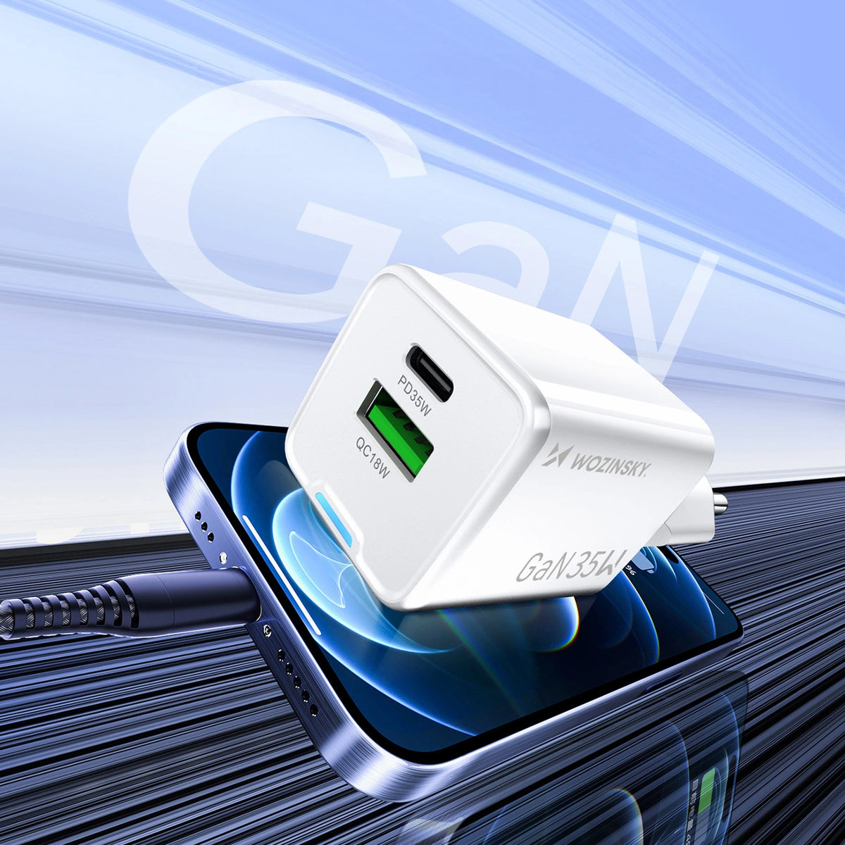 Ładowarka sieciowa Wozinsky WWC-35W GaN USB-A + USB-C - biała – zdjęcie 5