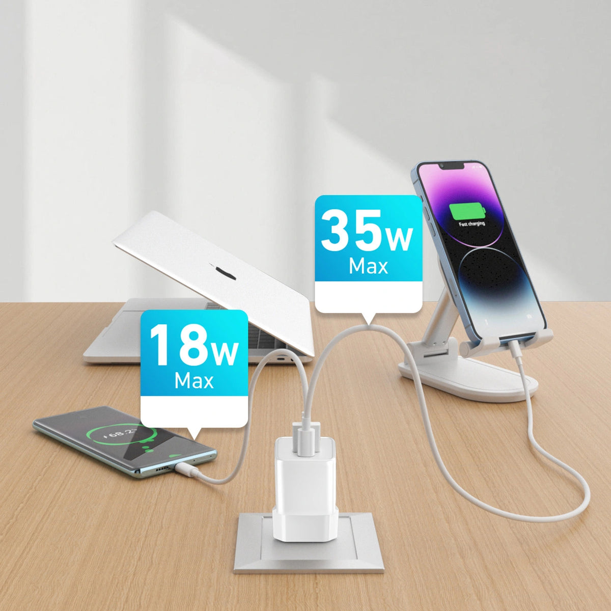 Ładowarka sieciowa Wozinsky WWC-35W GaN USB-A + USB-C - biała – zdjęcie 7