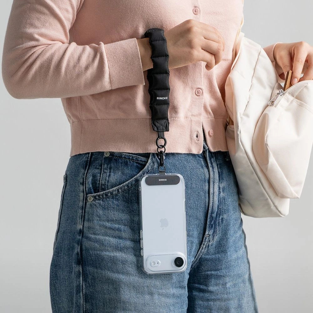 Smycz do telefonu Ringke Holder & Puffer Hand Strap - czarna – zdjęcie 4