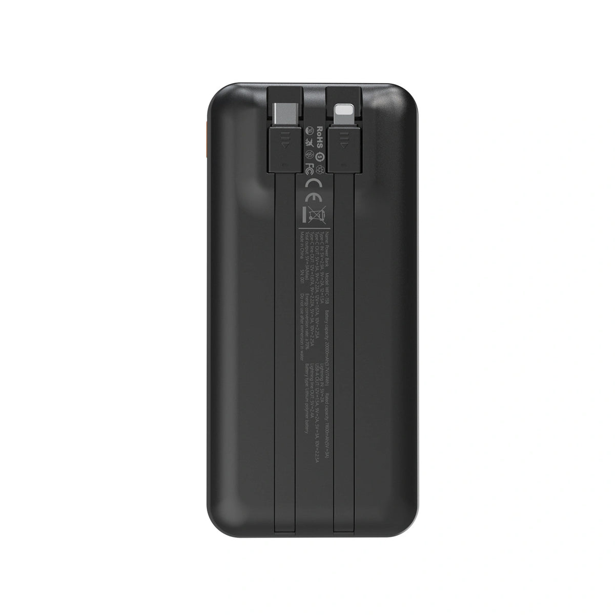 Powerbank Wozinsky 20000mAh 22,5W PD20W z wbudowanymi kablami - czarny – zdjęcie 4
