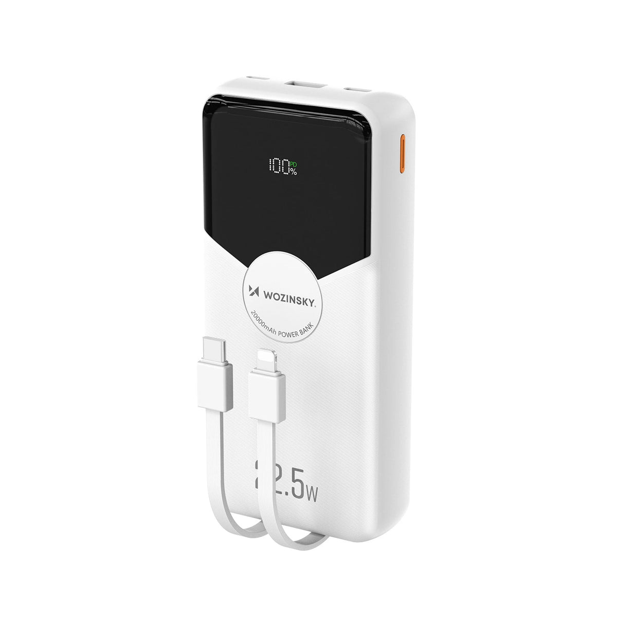 Powerbank Wozinsky 20000mAh 22,5W PD20W z wbudowanymi kablami - biały
