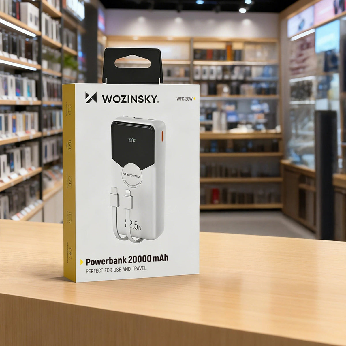 Powerbank Wozinsky 20000mAh 22,5W PD20W z wbudowanymi kablami - biały – zdjęcie 6