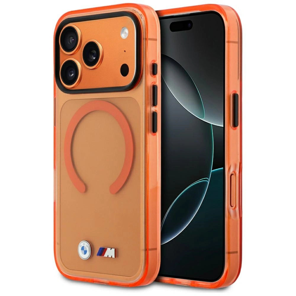Etui BMW M IML Metal Logos MagSafe na iPhone 17 Pro Max - promarańczowe
