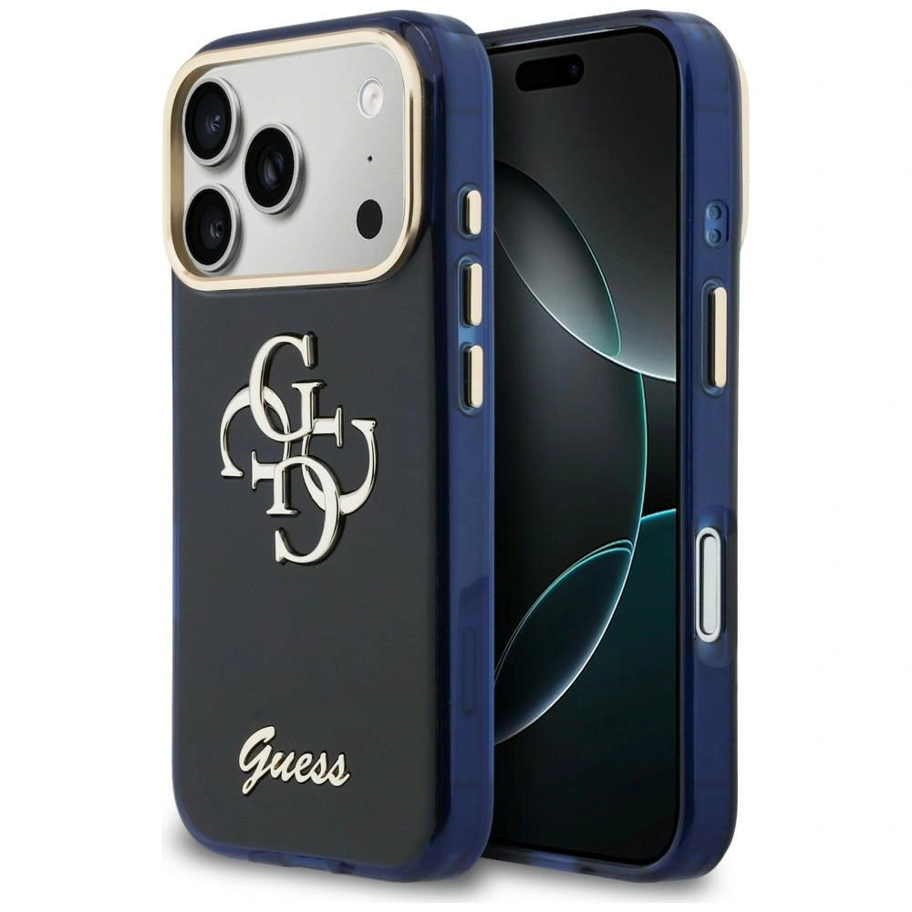 Etui Guess IML 4G Script Metal na iPhone 17 Pro - niebieskie