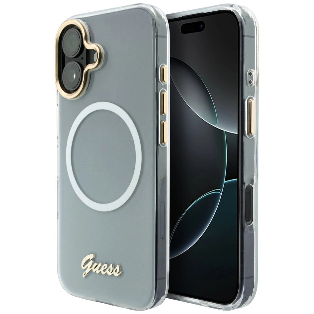 Etui Guess IML Gradient Script Metal MagSafe na iPhone 17 - białe