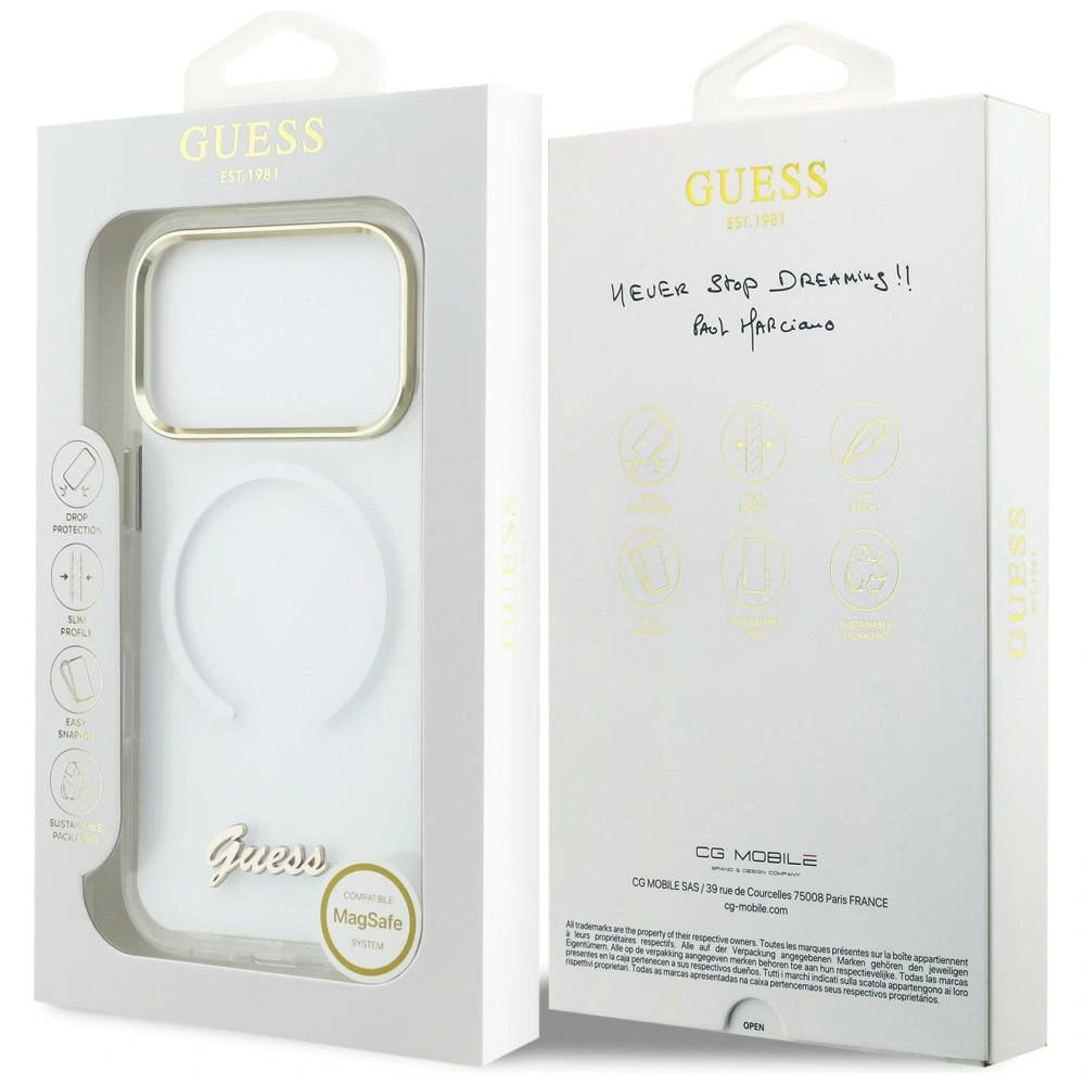 Etui Guess IML Gradient Script Metal MagSafe na iPhone 17 Pro Max - białe – zdjęcie 8