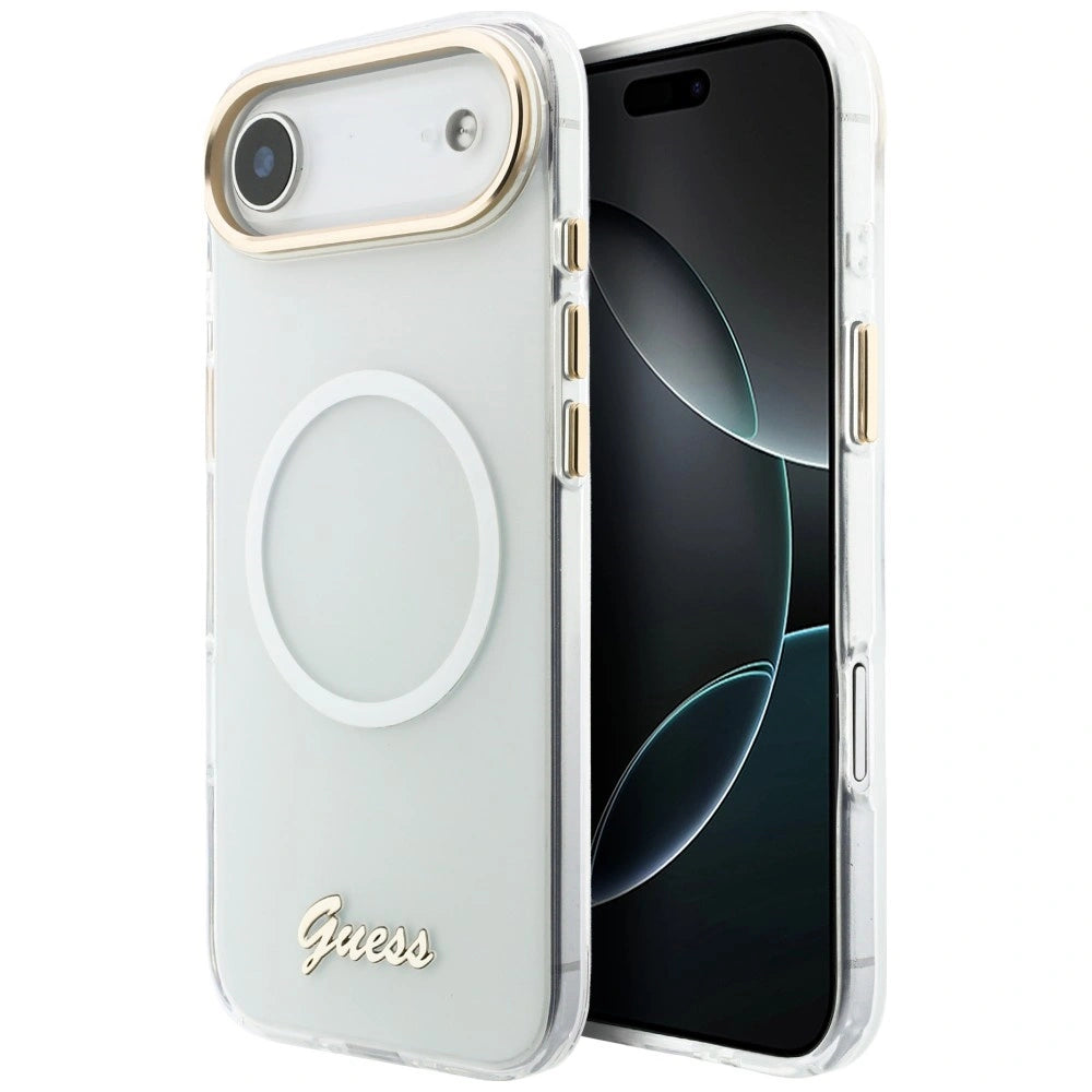 Etui Guess IML Gradient Script Metal MagSafe na iPhone Air - białe
