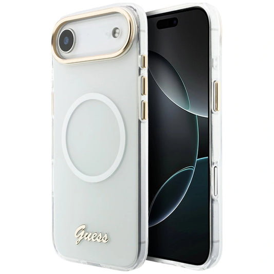 Etui Guess IML Gradient Script Metal MagSafe na iPhone Air - białe