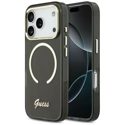 Etui Guess IML Script Metal MagSafe na iPhone 17 Pro - czarne